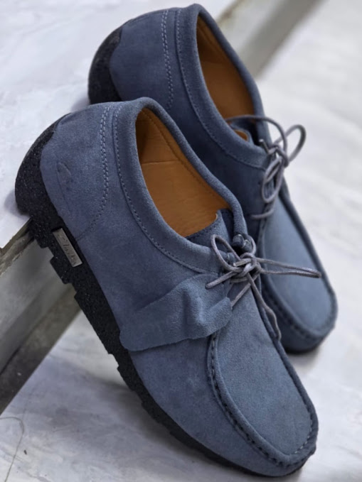 Clarks Originals Wallabee Men's Casual Shoes - Steel Blue Suede Moccasins